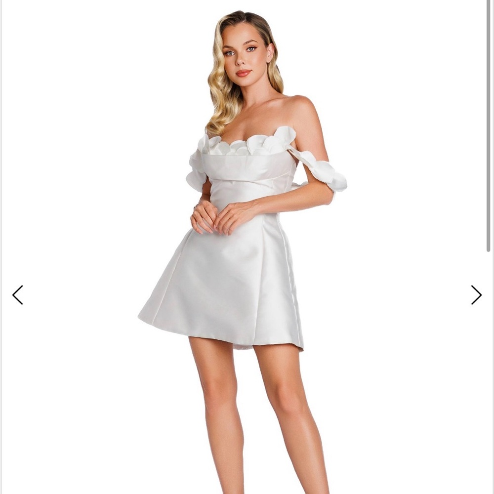 Nicole Bakti - Convertible White Cocktail Dress (can wear on or off shoulder)